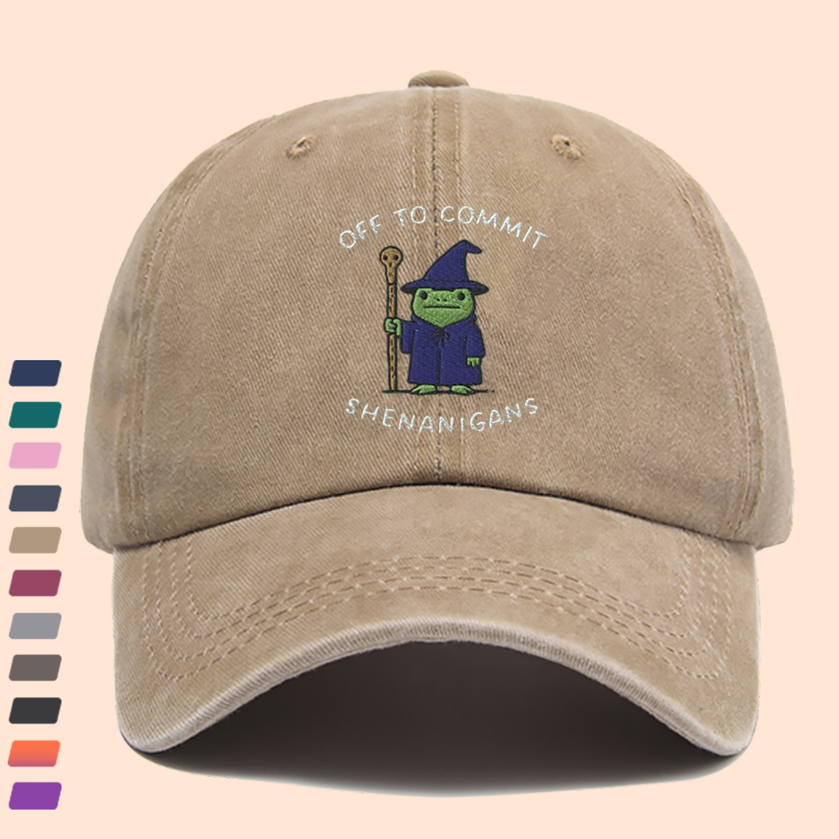 Wizard Frog Baseball Cap with "OFF to COMMIT SHENANIGANS" Text