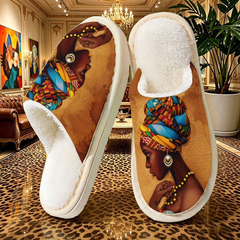 TEMU Silhouette Pattern Of A Woman Wearing A Traditional Patterned Headscarf And Jewelry. Women's Fashionable, Elegant, And Simple Slippers. Unisex