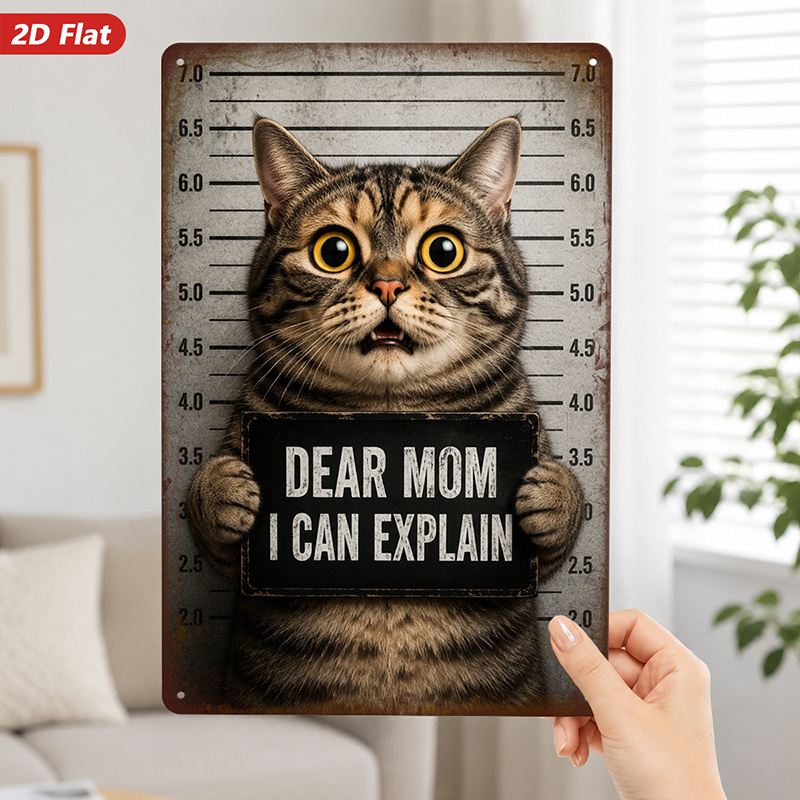 TEMU 2d Flat, 1pc Metal Sign Wall Art, I Can Cat Artwork, Humorous Style, Theme, Home Decor, Suitable For Living Room, Office, Safe Rounded Corners,