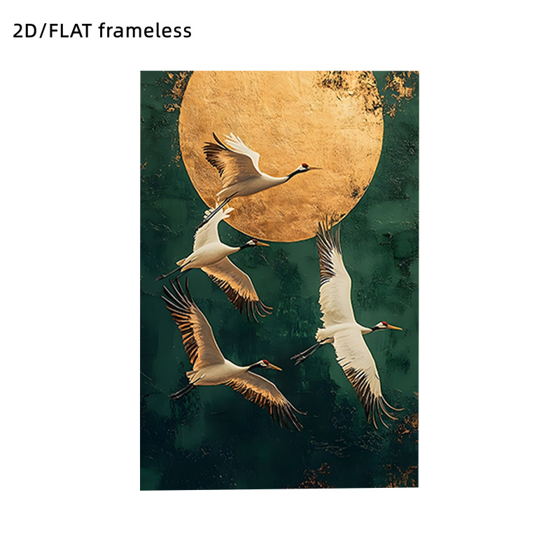 TEMU 2d Flat, 2d Flat, 1pc Crane And Golden Pattern, 2d/flat Frameless Canvas Painting Large Size, Suitable For Living Room, Study, Bedroom, Elegant,