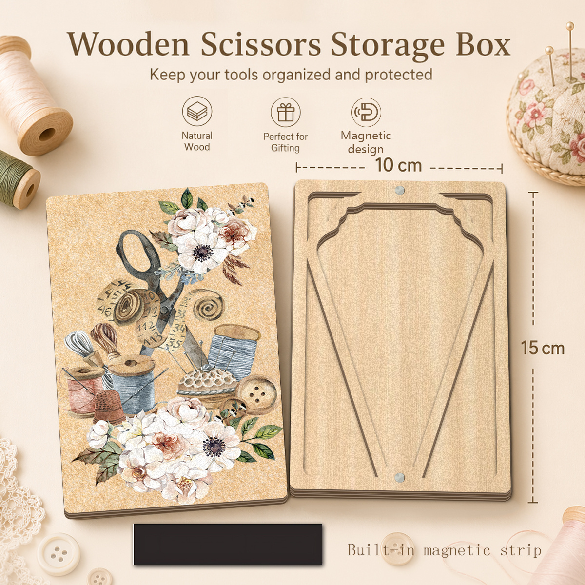 TEMU Sewing Scissors And Thread Storage Box, Unique , Durable Sewing And Embroidery Craft Organizer, Ideal Gift For Handcraft Enthusiasts And Office