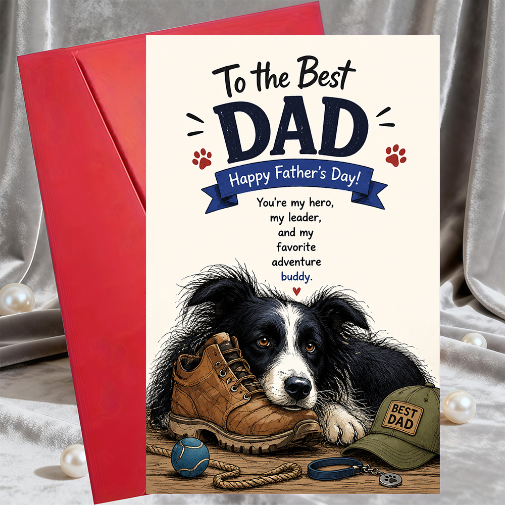 TEMU 1 Greeting Card + 1 Envelopehappy Fathers Day Greeting Card For Dog Dad Featuring Cute Border Collie Illustration For Birthday Or Holiday Gift