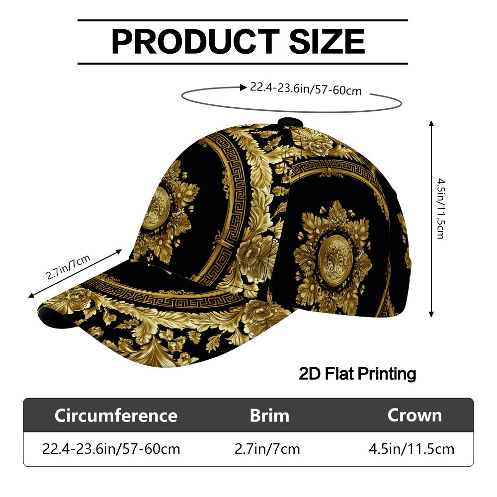 TEMU 1pc Adjustable Duckbill Baseball Cap With Golden Ornamental Print - Snapback Closure, Lightweight Suitable For Casual Attire, Urban Outfits,