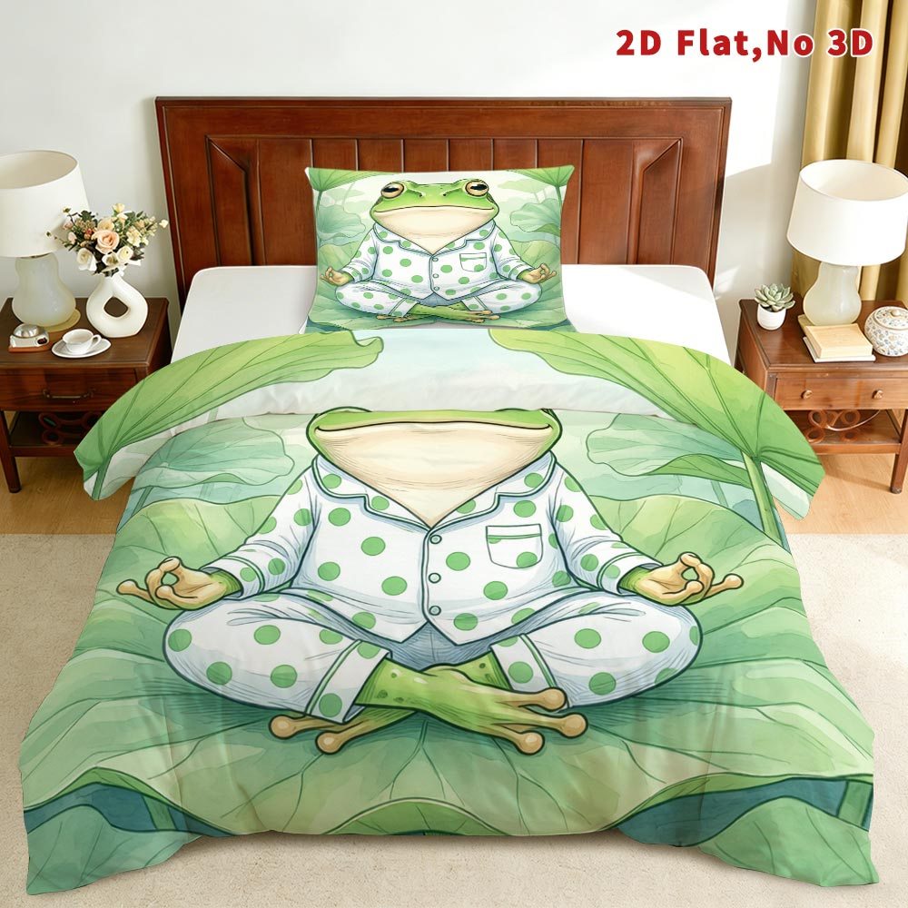 TEMU Mokalala 2d Flat 2/3pcs Frog Themed Duvet Cover Set Queen King Full Sizes Bedding Frog Pattern 1 Duvet Cover   1/2 Pillowcases Machine Washable