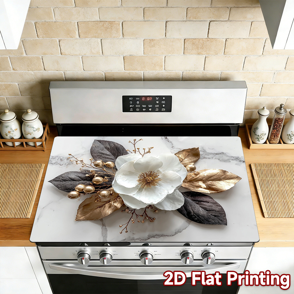 item picture 1pc stove top protector cover with   flower heat resistant suitable for electric glass stoves gas burners   stove cover for gas for can cut to size for kitchen decoration protector plate 2d flat