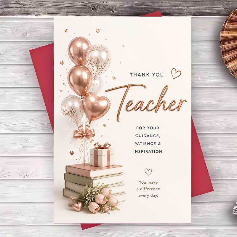 TEMU 1 Envelope And 1 Greeting Cardthank You Teacher Greeting Card Rose Golden Balloons Design For Teacher Appreciation Of Year Gift And Graduation