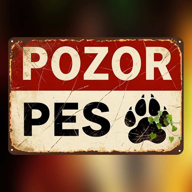 TEMU 2d Flat, 1pc, Vintage Beware Of Dog - Warning Sign In Czech Language Metal Sign, Pre-drilled Holes, Kitchen, And Office Wall Decoration, Home