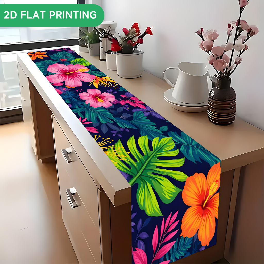 TEMU 2d Flat Tablecover 1pc, Tropical Pattern, Washable Polyester Rectangular Kitchen Tablecloth, Suitable For Event Setups, Banquets, Picnics, And