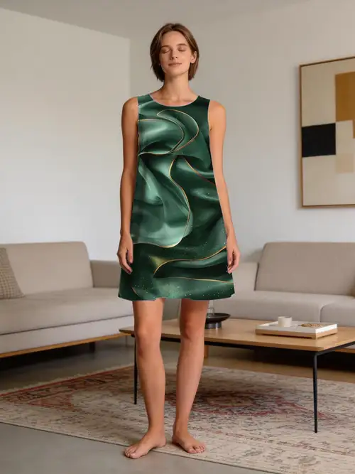 emerald green casual dress Fuzoiu Emerald Green Sparkling Print Women's Sleeveless Dress,Summer Dresses for Women,Casual Sundresses,Beach Sleeveless T-shirt Swing Dress with Pockets
