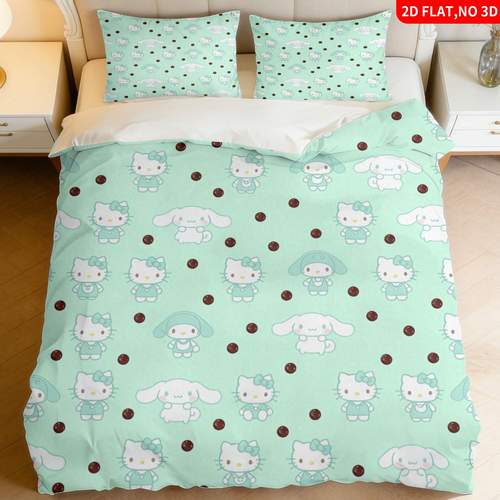 item picture 2 3pcs 2d flat printing cute cartoon quilt cover bedding light blue kawaii character coffee bean print suitable for multiple sizes four lining colors an for bedroom decor 1
