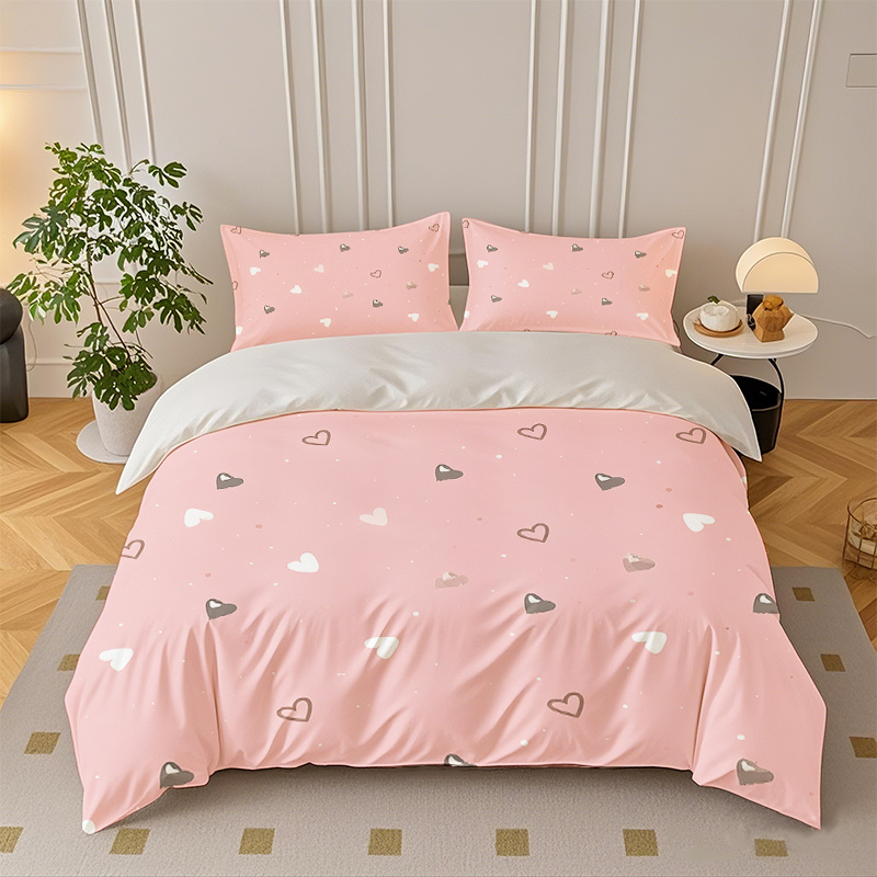 TEMU 2/3pcs Pink Base Scattered With Sizes Of Heart Print Patterns Duvet Cover Set, Set Includes 1 Duvet Cover And 1/2 Pillowcases, No Filling -