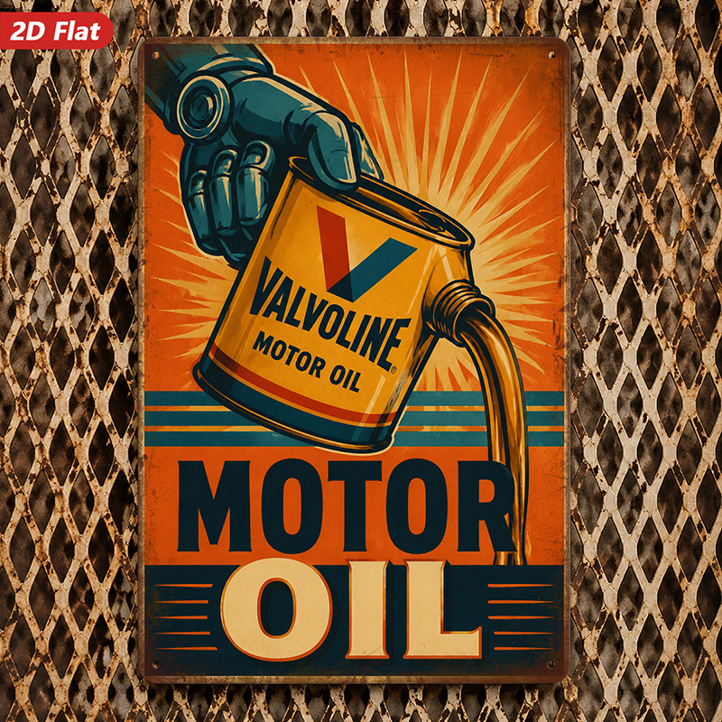 TEMU 2d Flat, 1pc Metal Sign Wall Art, Retro Motor Oil Decorative Painting, Vintage Style, Advertising - Inspired Art, For Living Room, Garage, Home