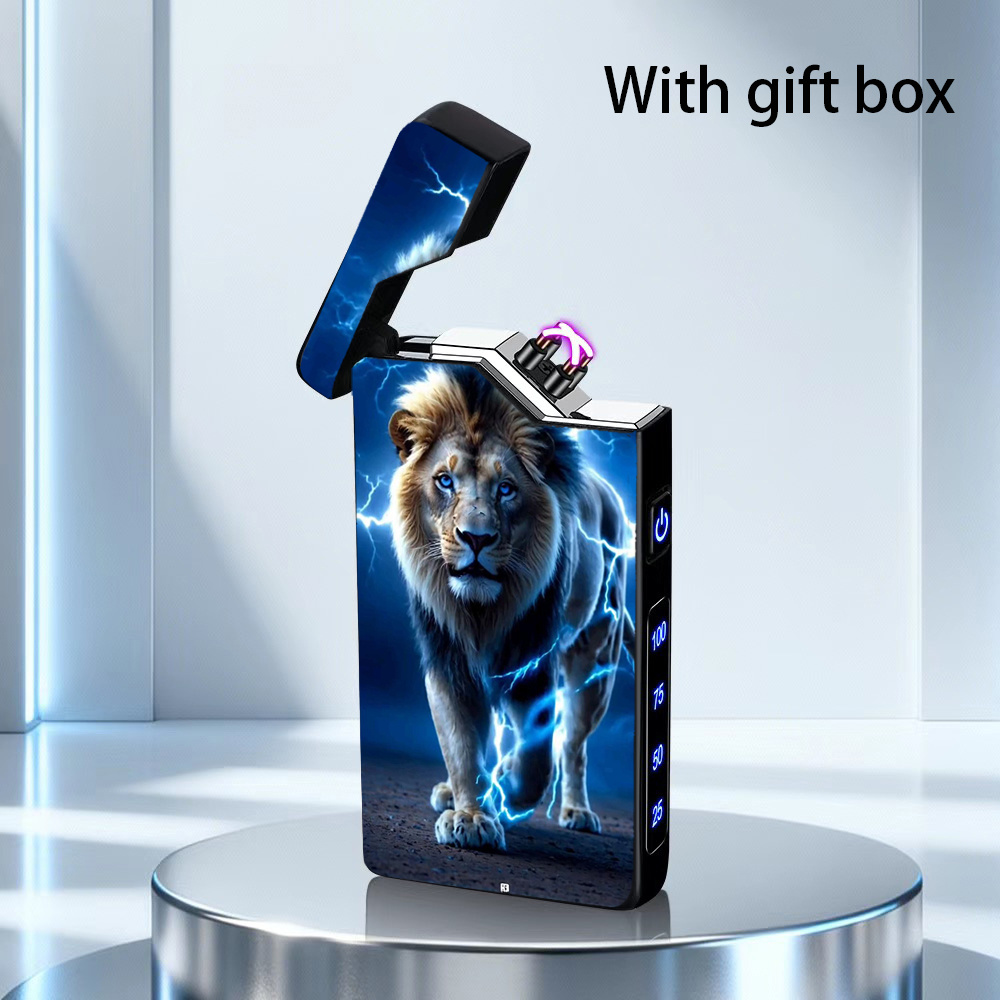 TEMU 1pc Windproof Electric , Featuring A Lion With A Thick Mane And Lightning Surrounding Its Body. Cool And Domineering Style With A Metallic