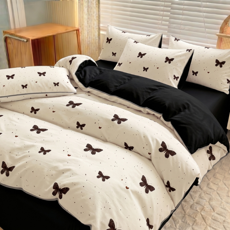 TEMU 2/3pcs Vintage Pattern Embellished Solid Color Background Duvet Cover Set 1/2 Pillowcase 1 Duvet Cover For Bedroom Bed, Single Bed, Double Bed,