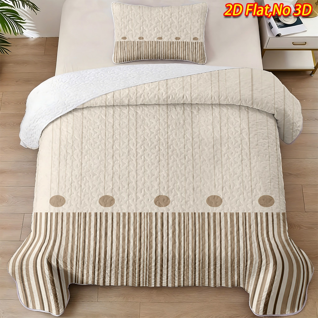 TEMU 2/3pcs 2d Flat Stripe Polka Dot Minimalist Bedspread Set (1*bedspread   1/2*pillowcases, No Filler, Breathable Cooling Blanket, Suitable For