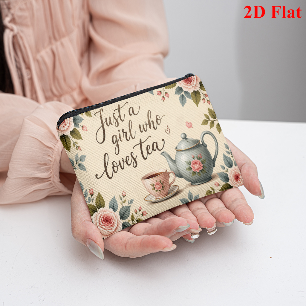 TEMU 1pc Tea Women' Portable Zippered Coin Purse & Makeup Bag - Multi-functional Compact Suitable For Earphones, Lipstick, Keys, Cards,, Travel,