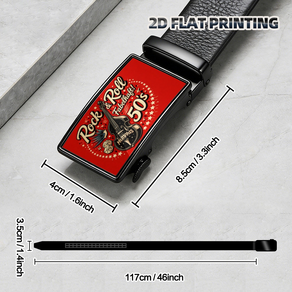 TEMU 2d Flat, 1pc 50s Rock And Printing Men's Belt, Luxury Automatic Belt For Business Suits, Formal Trousers And Office Wear, Elegant Gift For