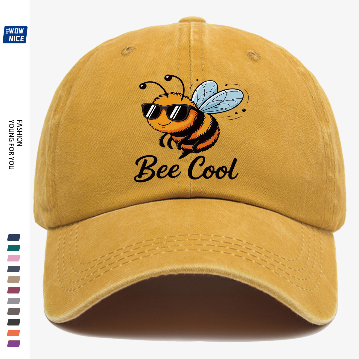 TEMU 1pc "" Baseball Cap With Bee-themed Fashion Glasses - Adjustable Dad Hat Suitable For Summer, Beach Parties, Music Festivals, Unisex For ,