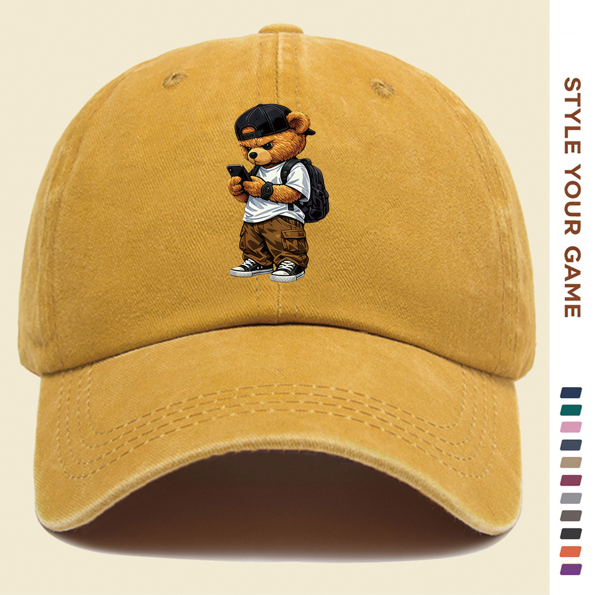 TEMU 1pc Trendy Print Baseball Cap Street Style Cartoon Pattern Fashion Trend Headwear Personalized Street Additions Unisex Hip Hop Hat Effect