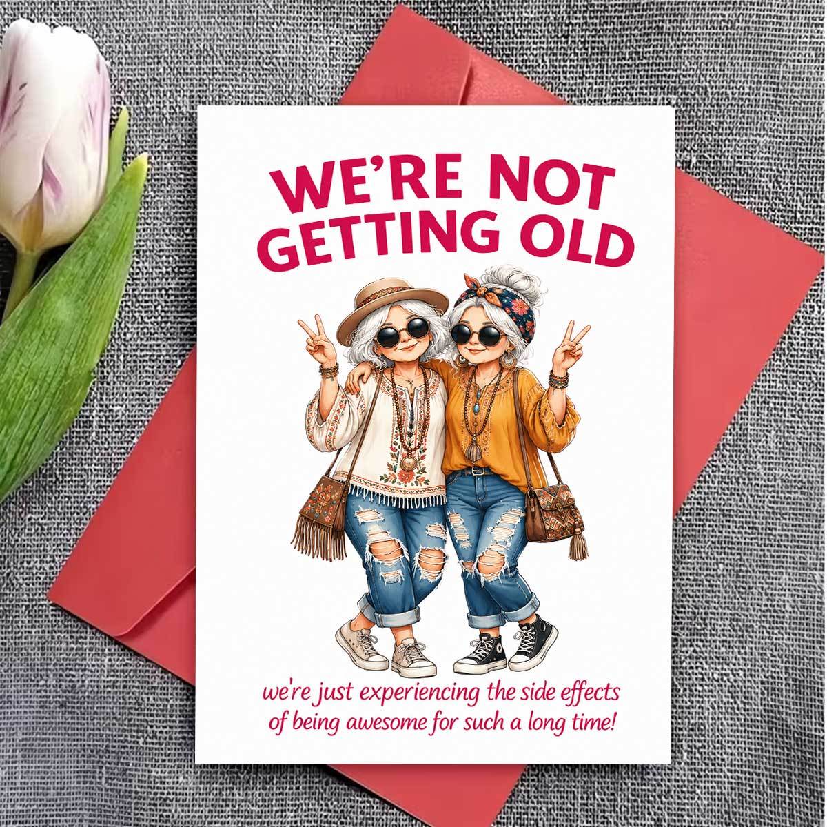 TEMU 1set(an Envelope And A Card) Stylish Bohemian Ladies Birthday Greeting Card. Text: Not Getting Old, Just Experiencing The Side Effects Of Being