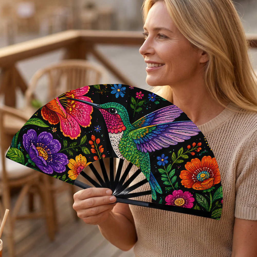 TEMU [Produit] 1pc, Éventail portable pour femmes avec imprimé floral , Éventail pliant, Idéal pour les chauds jours d'été, les festivals de musique,