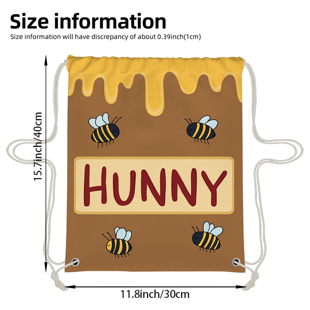 TEMU (2d Flat) 1pc Honey And Bees Design Pattern Drawstring Fitness Bag For Unisex - Built-in Adjustable Shoulder Straps, Fit For , Athletics And