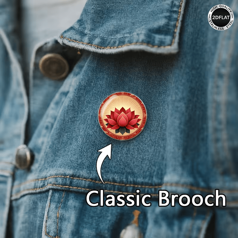 Retro Chinese Style Red Lotus Stainless Steel Brooch