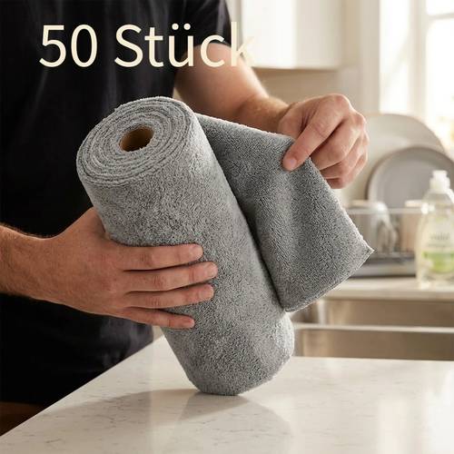 50er pack verdickte mikrofaser reinigungstücher, hochabsorbierende -freie , wiederverwendbare einwegtücher für haushalt küche auto, gerollte zerreißbare reinigungstücher