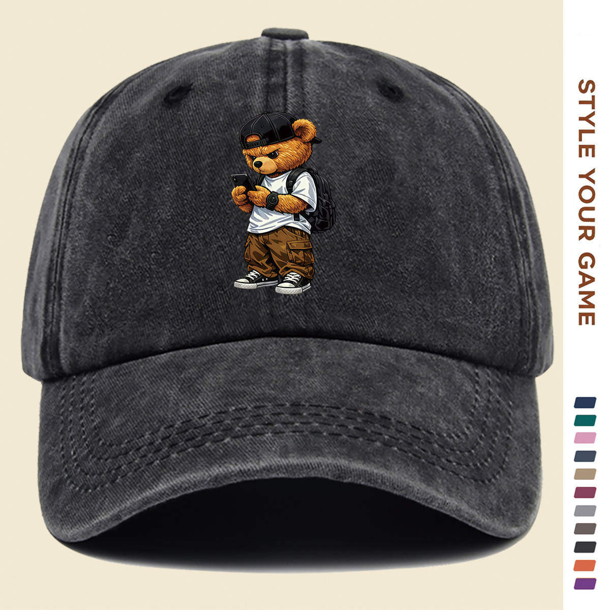 TEMU 1pc Trendy Print Baseball Cap Street Style Cartoon Pattern Fashion Trend Headwear Personalized Street Additions Unisex Hip Hop Hat Effect