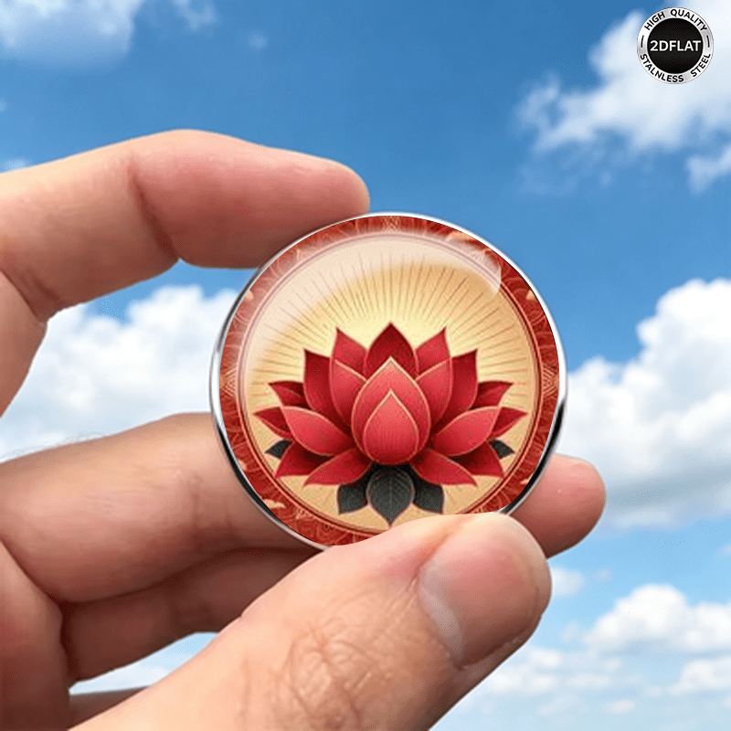 Retro Chinese Style Red Lotus Stainless Steel Brooch
