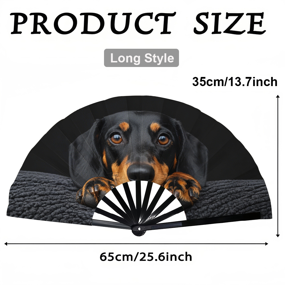 TEMU 1pc Women's Folding Fan, A Moment Of Gentleness From Cute Sausage Dog, Fashionable Folding Fan, Summer Folding Fan, Holiday Gift, Birthday Gift
