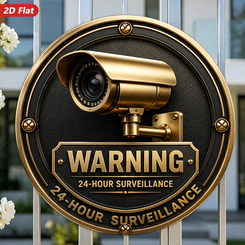 TEMU 2d Flat, 1pc Round Metal Sign Wall Art, Round Security Camera Decorative Wall Art, Warning Sign, , Home Decor, For Living Room, Office,