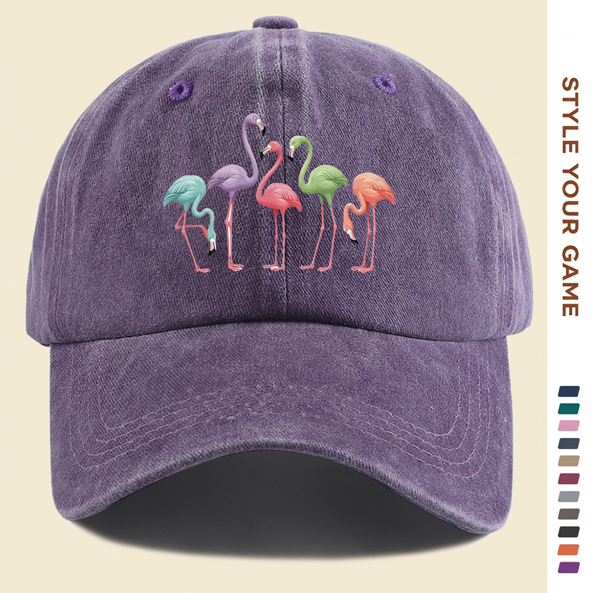 TEMU 1pc Colorful Flamingo Print Baseball Fashionable Pattern Street Trend Headdress Daily Wear Additions Unisex Fit Adjustable Size Breathable And