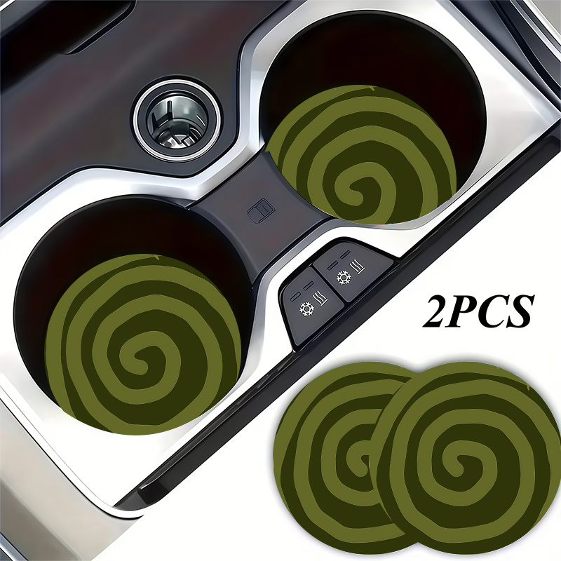 TEMU 2pcs Minimalist Aesthetic Olive Green Swirl Spiral Cute Stylish Cup Holder Coaster, Car Interior Decor, Vehicle Accessory, Non-slip Vehicle
