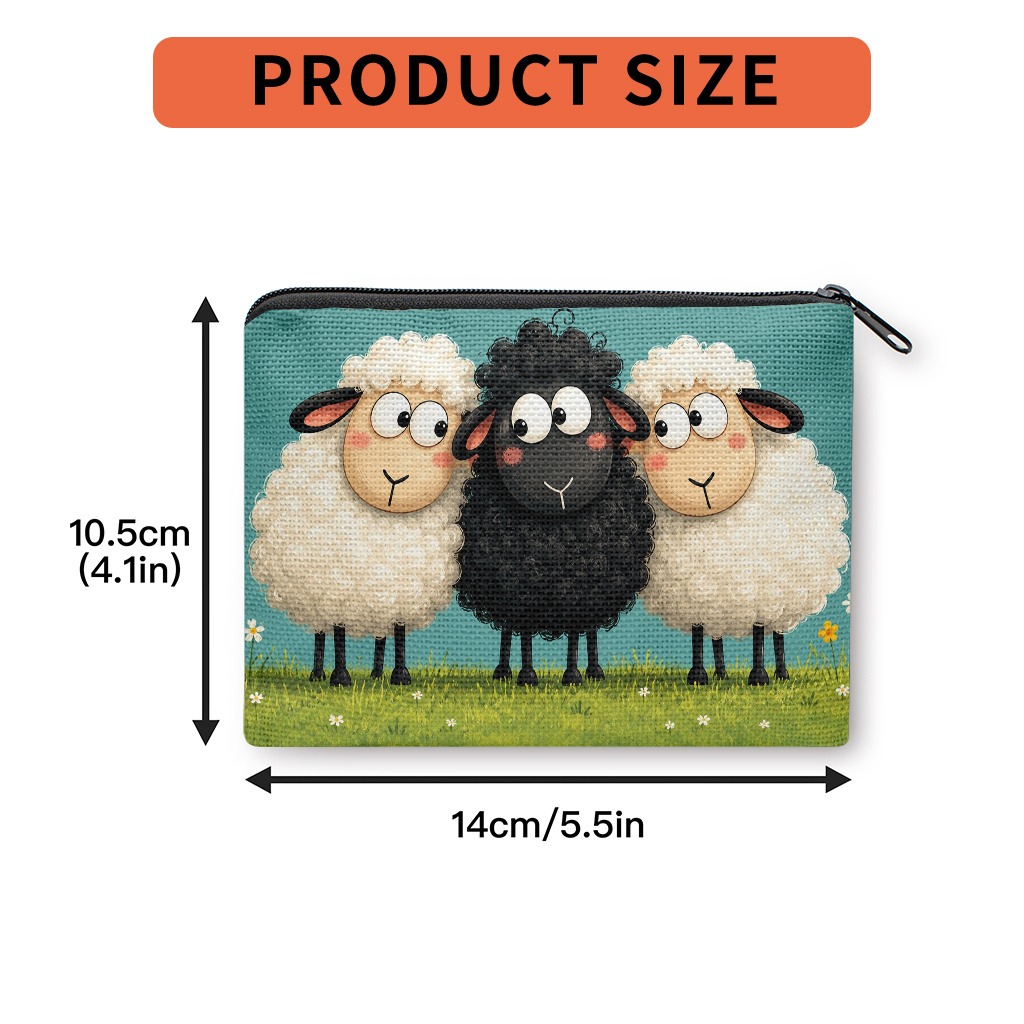TEMU Coin Purse 1pc, Sheep Cartoon Artwork Double-sided Printing Coin Purse, Zipper Closure, Small Portable Key Earphone Storage Bag, Handy Card