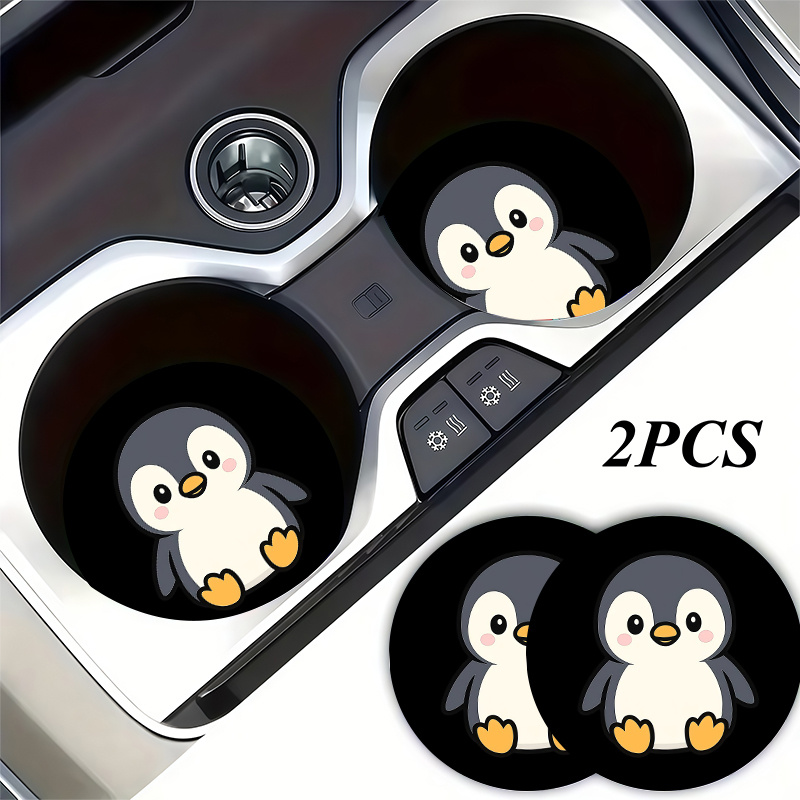 TEMU 2pcs Cute Kawaii Chubby Cartoon Penguin Cup Holder Coaster, Car Interior Decor, Vehicle Accessory, Non-slip Vehicle Beverage Mat For Woman And