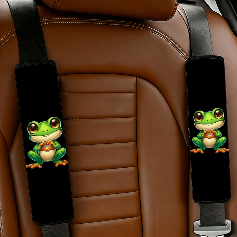 TEMU 2pcs Frog Car Seat Belt Cover, Adorable Heart - Making Multifunctional Car Seat Belt Cover, Car Interior Additions, Padding For Seatbelts