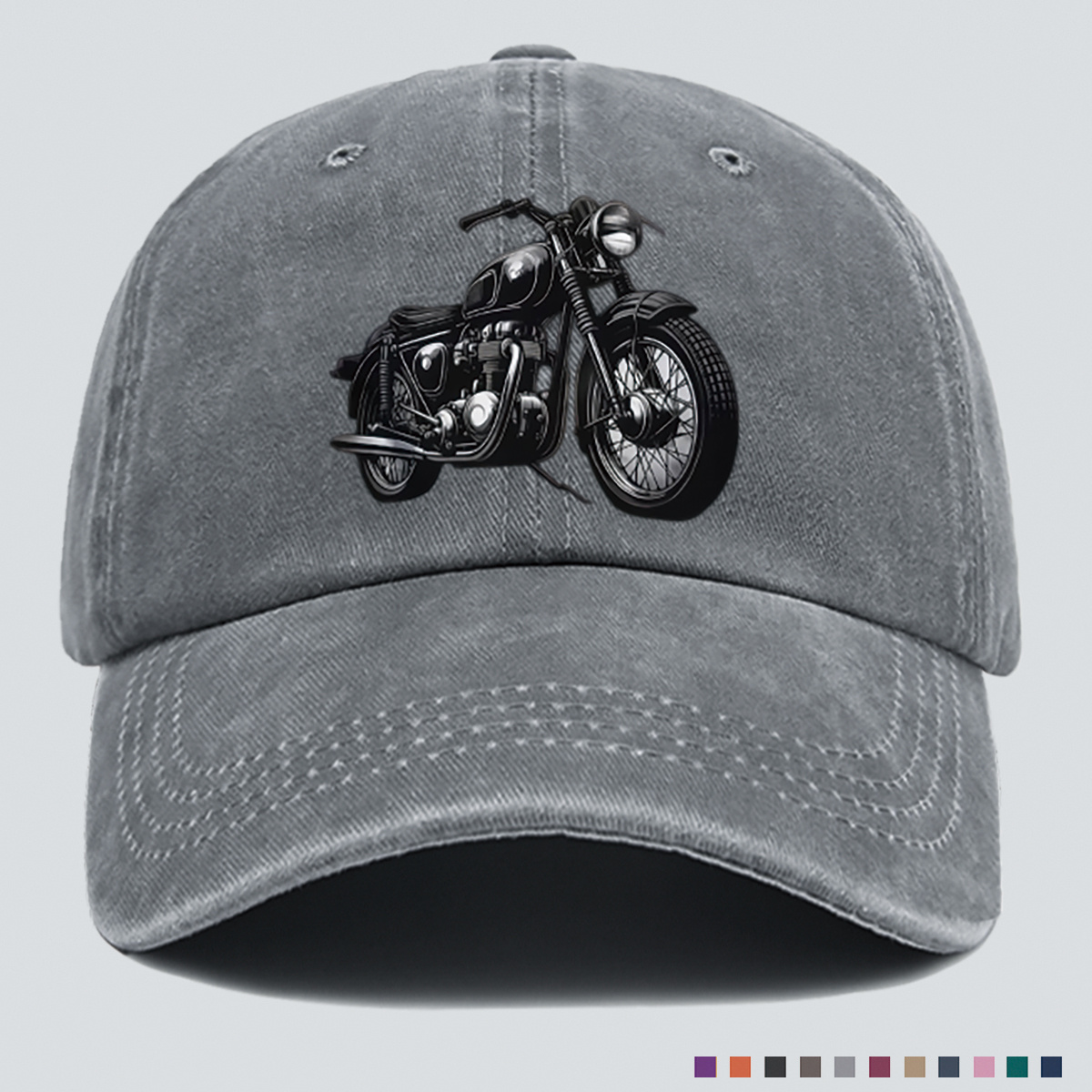 TEMU 1pc Vintage Motorcycle Print Baseball Cap, And White Tones, A Must-have For Street Style Enthusiasts, Perfect For Daily And Parties To Create A