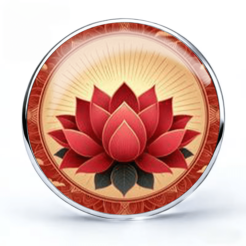 Retro Chinese Style Red Lotus Stainless Steel Brooch