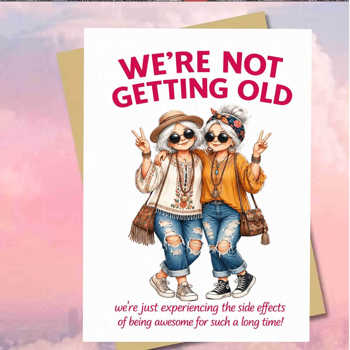 TEMU 1set(an Envelope And A Card) Stylish Bohemian Ladies Birthday Greeting Card. Text: Not Getting Old, Just Experiencing The Side Effects Of Being