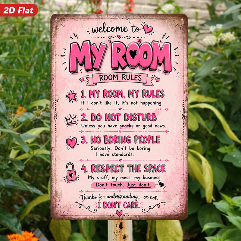 TEMU 1pc 2d Flat Metal Wall Decor Hanging Sign, Featuring "welcome To My Room" Wall Decoration Text, Heart And Lock Elements, Suitable For Bedroom