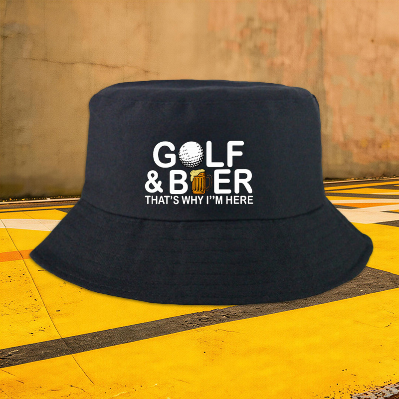 TEMU 1pc, Golf And Beer Printed Fisherman Hat, Golf Beer Couple Fisherman Hat, Suitable For Casual Wear, Holiday Gift, Daily Accessory, Unisex,