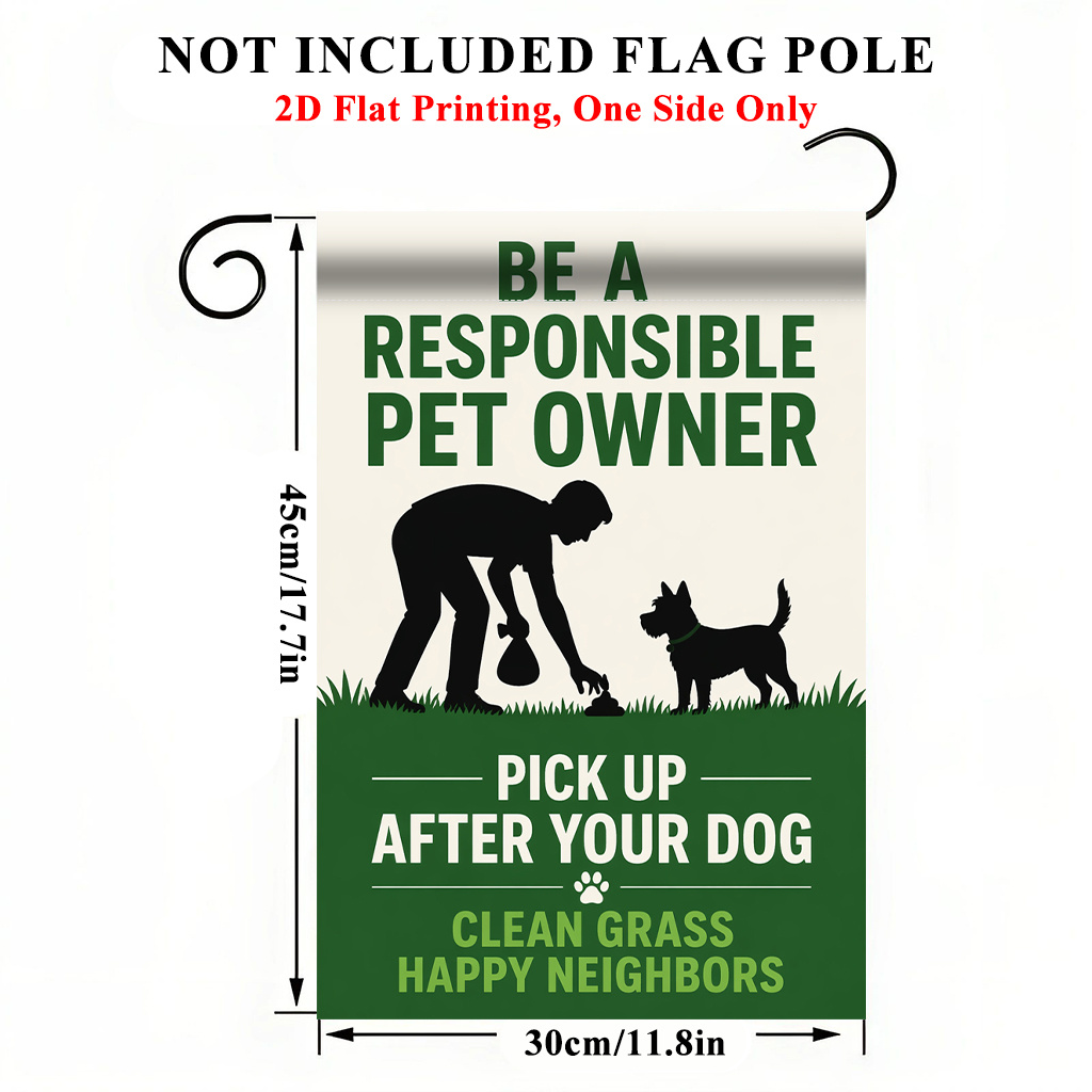 TEMU 2d Flat, 2d Flat Printing Garden Flag 1pc, Please Pick Up Waste Garden Flag - Single-sided Print, Durable Polyester Outdoor Decor For Home &