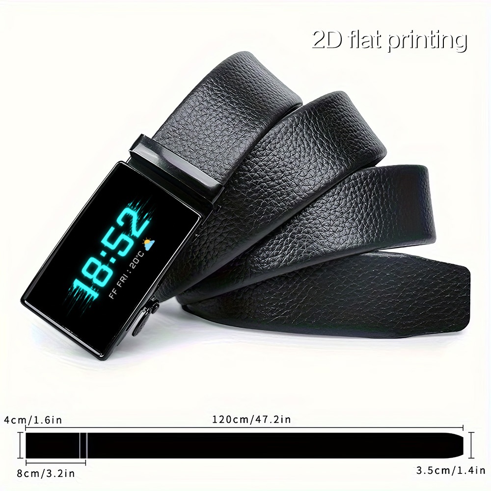 TEMU 2d Flat, 1pc Futuristic Digital Clock Men's Belt - Trendy Sliding Belt Minimalist Dress Belt, Creative For Party Attire, Cool Stylish Accessory,
