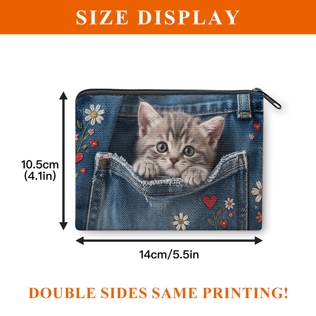 TEMU 【商品名】コインパース、可愛い子猫のポケット両面プリントコインパース、ミニ財布、コインポケット、メイクアップバッグ、適合品、付き、軽量、丈夫、手洗い可能