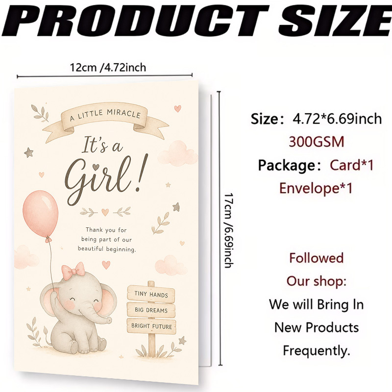 Greeting Card + Envelope Elephant Theme for New Arrival Celebration