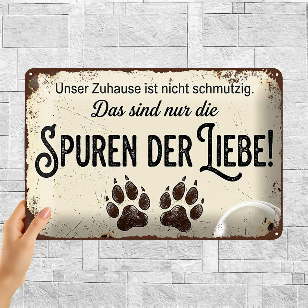 2d Flat, 2d Flat 1pc, "love Leaves Its Marks – Vintage Metal Art Sign With For Dog Lovers" 8×12 Inch, 2d Flat