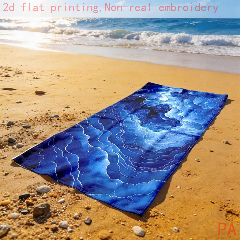 TEMU 2d Flat - 2d Flat - 1pc, 2d Flat Printing, Abstract Blue Wavy Stream Print Beach Towel For Seaside Vacation, Absorbent And Quick-drying Beach