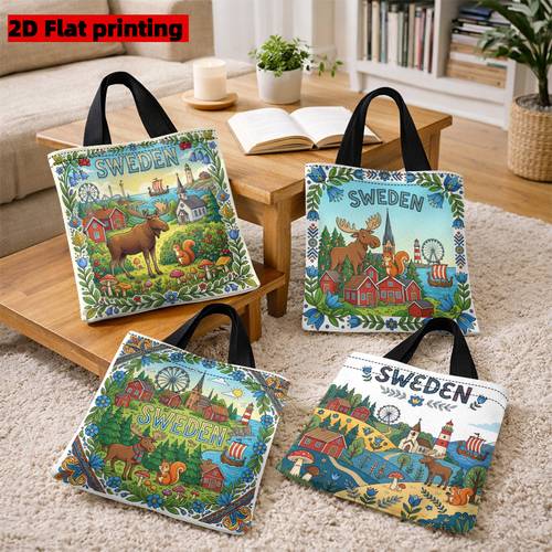 1pc sweden themed tote bag scandinavian tote bag for travel gift home decor outdoor picnic