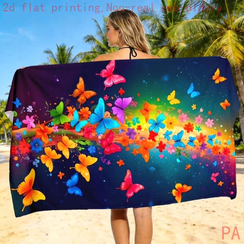 TEMU 2d Flat, 1pc, 2d Flat Printing, Colorful And Floral Print Beach Towel, Summer Quick-drying And Sand-absorbing Vacation Towel. Microfiber Towel,